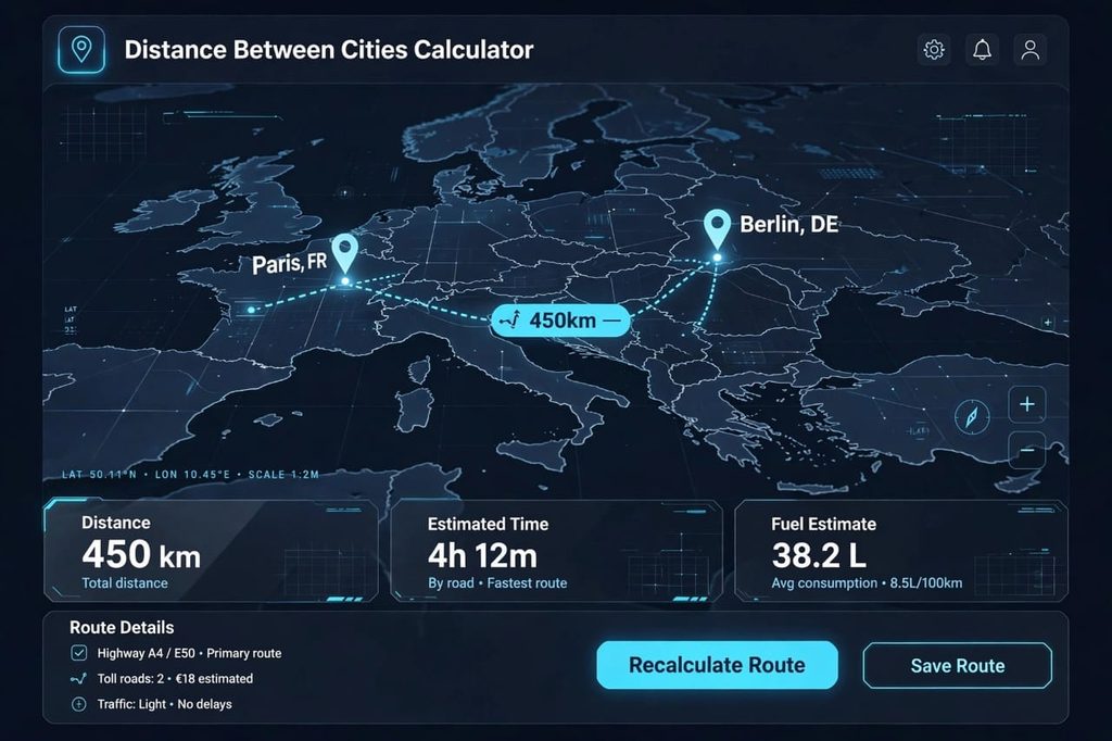 distance between cities calculator